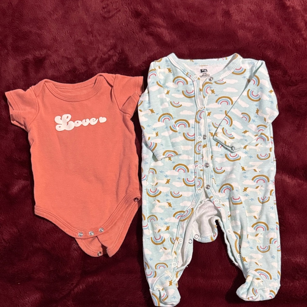 Baby two Pieces Set - Love Print and Rainbow Design